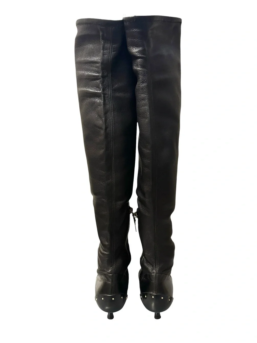 GUCCI TOM FORD FW 2003 Runway Black Leather Studded Kitten Heel OTK Boots 37